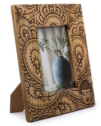 Lrg Mango Wood Picture Frame (for 13x18cm) 28x23x2cm - Buddha - Black