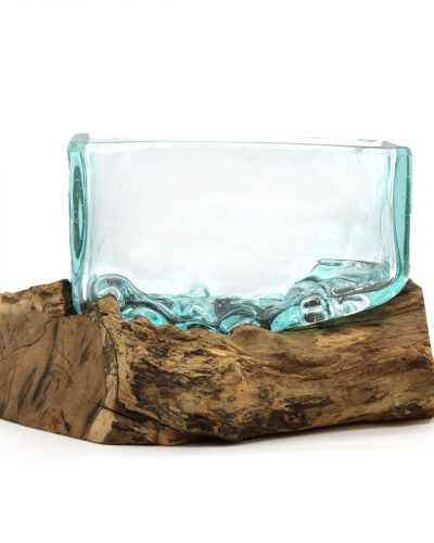 1x Molten Glass Tank on Wood with Stand - Large Bowl