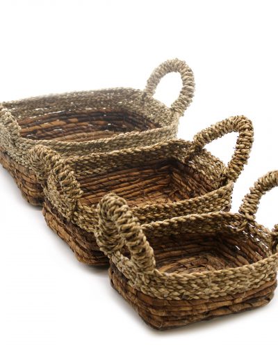 Banana Leaf and Seagrass Square Basket- Set of 3