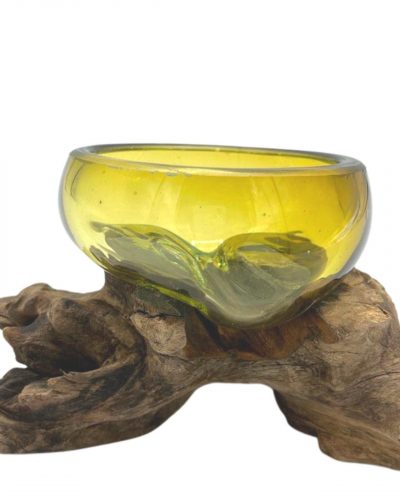 Molton Glass Mini Amber Bowl on Wood