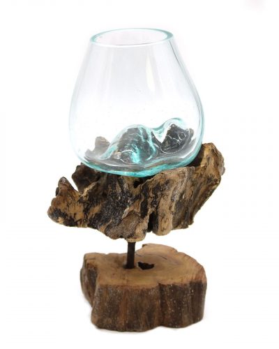 Molten Glass on Wood with Stand - Medium Bowl