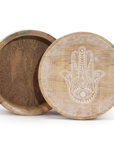 Big Round Box 17.5x7.5cm - Hamsa Whitewash