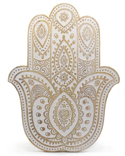 Mango Wood Hamsa Wall Plaque - Whitewash 52 cm