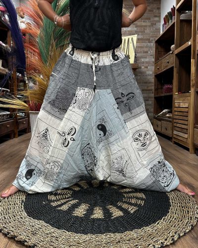 Yoga and Festival Pants - Aladdin Himalayan Print on Grey