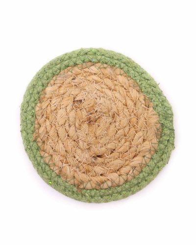 Natural Coaster - Jute & Cotton 10cm  (set of 4) - Olive Boarder