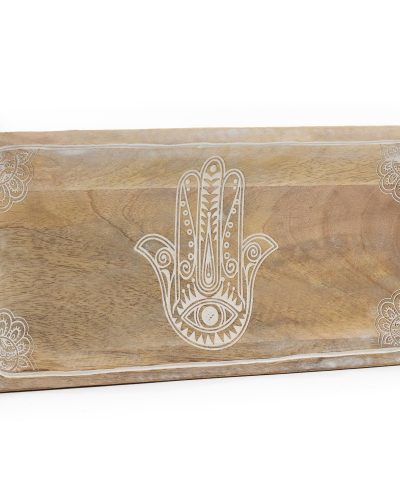 Long Tray 30x15x2.5cm - Hamsa Design Whitewash