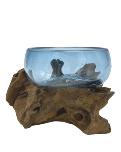 Molton Glass Mini Blue Bowl on Wood