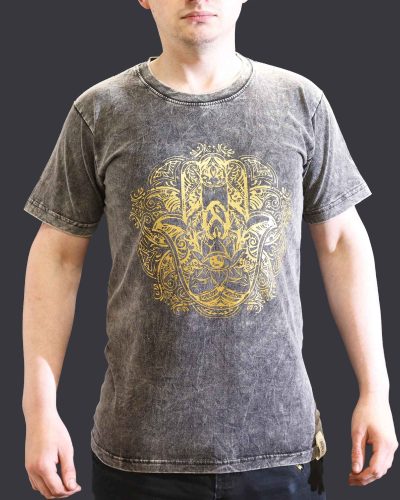 Small Stone Washed Teashirt - Hamsa - Dark Grey