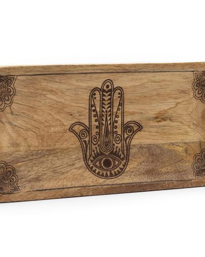 Long Tray 30x15x2.5cm - Hamsa Design Black Engraved