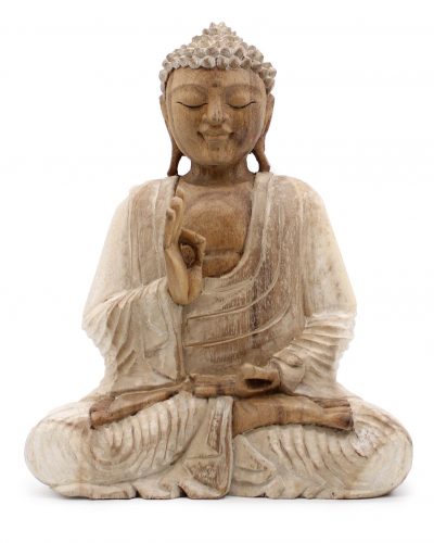 Hand Carved Buddha Statue - 30cm Teaching Transmission - Whitewash
