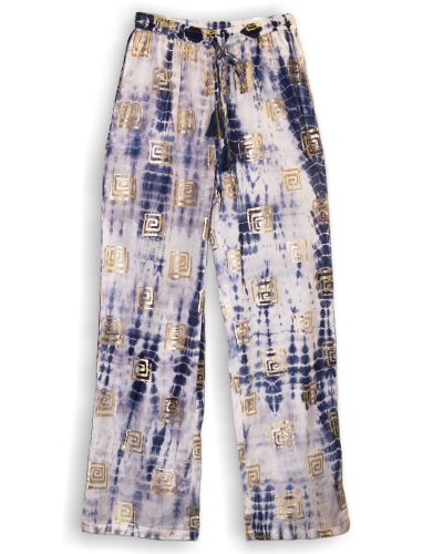(LXL) Nomad Sari On the Med Collection - Lounge Pants - Gold and Blue Greek Motiff - Handpainted