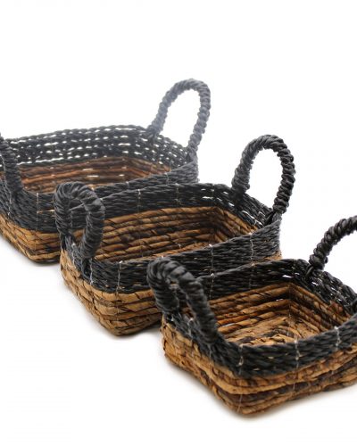 Banana Leaf and Hitam Raffia Square Basket- Set of 3