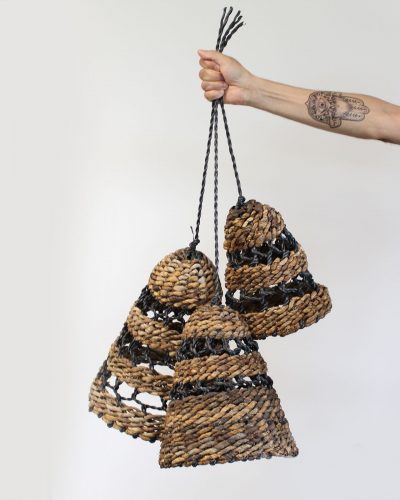 Natural Banana Leaf & Abu-Abu Raffia Lamp Shades - Set of 3