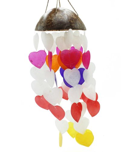Coconut and Capiz Windchimes - Big Hearts - 40cm