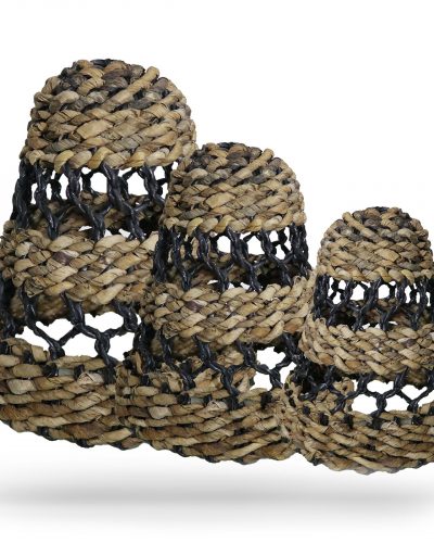Natural Banana Leaf & Hitam Raffia Lamp Shades - Set of 3