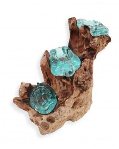 Molton Glass Triple Candle Holder on Wood