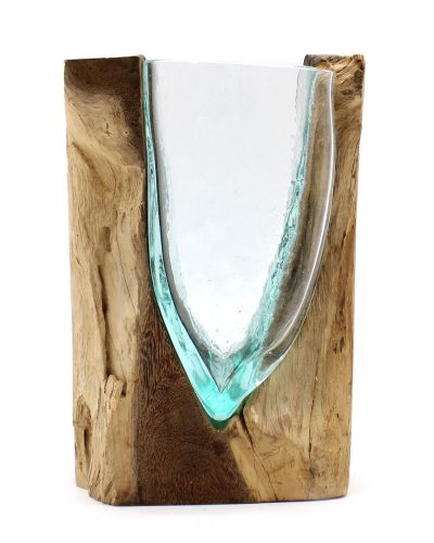Molton Glass V-shaped Art Vase on Wood