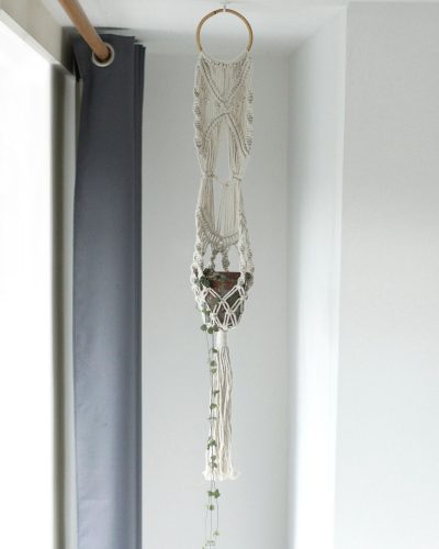 Macrame Pot Holder - Long With Ratten Hoop