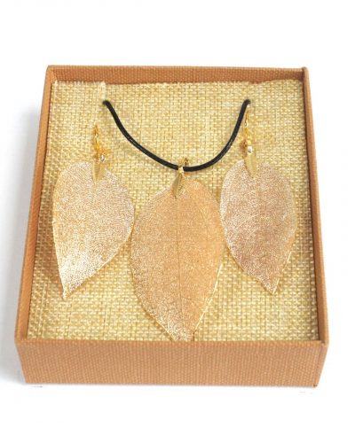 Necklace and Earring Set - Bravery Leaf - Gold