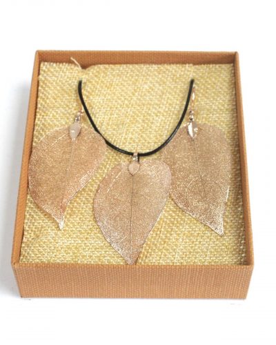 Necklace and Earring Set - Bravery Leaf - Pink Gold