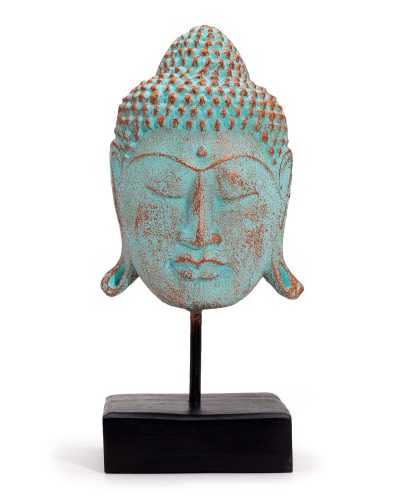 Large Serenity Buddha Head on Stand  - Green Copper