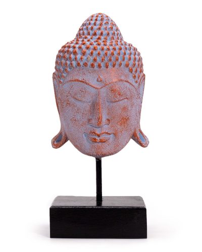 Large Serenity Buddha Head on Stand  - Blue Copper