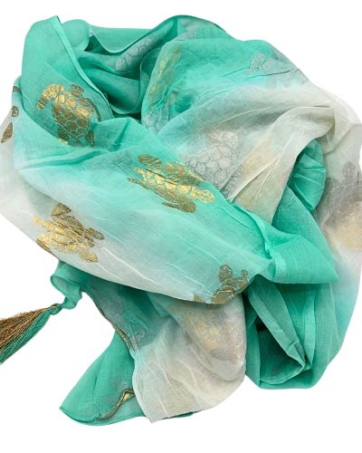 Nomad Sari On the Med Collection - Pario - White and Turquoise Gold Turtle Design