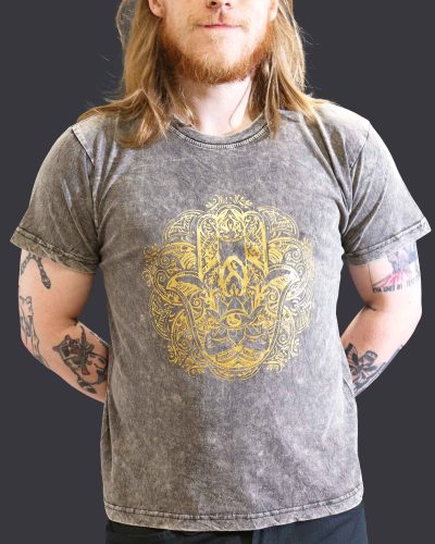 Large Stone Washed Teashirt - Hamsa - Dark Grey