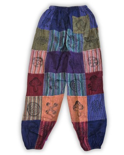 Nomad Sari - Mushroom Pants - Block Print Designs - Purple Tones (110x120cm) L/XL