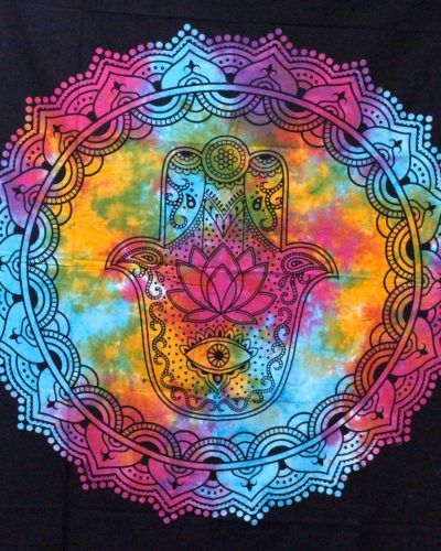 Double Cotton Bedspread + Wall Hanging - Black Hamsa 230cm x 200cm