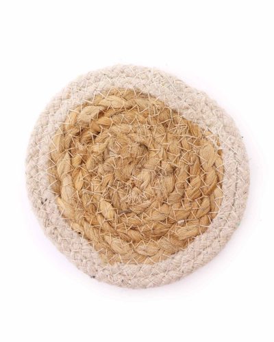Natural Coaster - Jute & Cotton 10cm  (set of 4) - Ivory Boarder