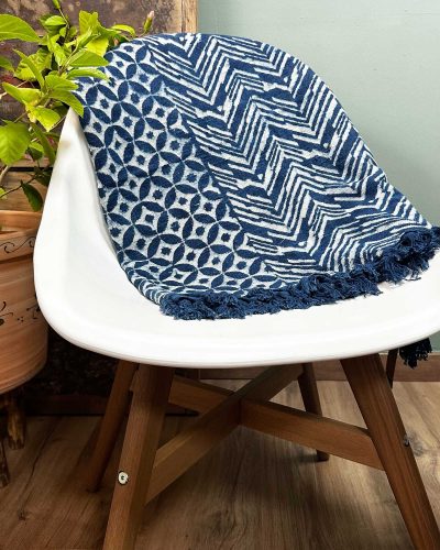 Handmade Indigo Throw - 170x120cm - Namoona Waves