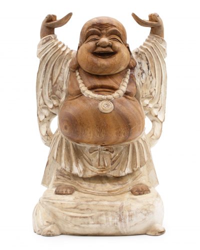 Hand Carved Buddha Statue - 40cm Hands Up - Whitewash