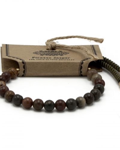 18K Gold Plated Gemstone Moss String Bracelet -  Picasso Jasper