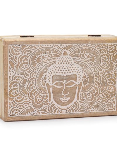 Big Rectangle Box 21.5x14x6.3cm - Buddha Face Whitewash