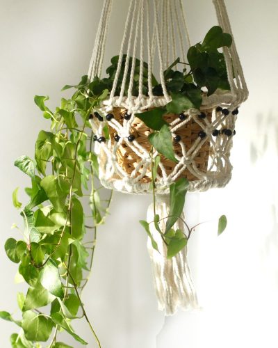 Macrame Pot Holder - Lrg Single Beaded