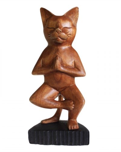 Handcarved Yoga Cat - One Leg