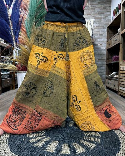 Yoga and Festival Pants - Aladdin Himalayan Print on Orange