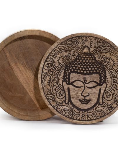 Big Round Box 17.5x7.5cm - Buddha Face Black Engraved