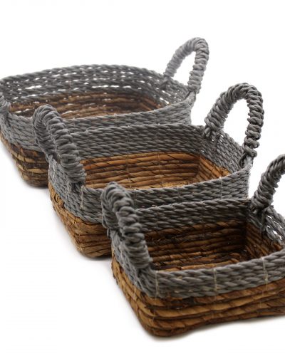 Banana Leaf and Abu-Abu Raffia Square Basket- Set of 3