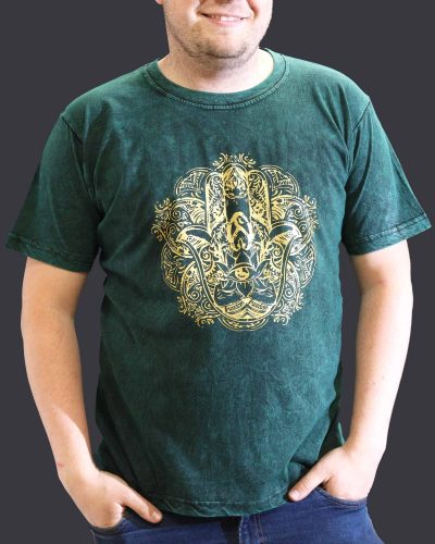 XLarge Stone Washed Teashirt - Hamsa - Green