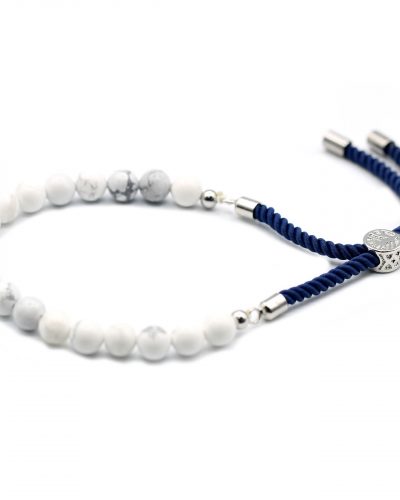 925 Silver Plated Gemstone Navy String Bracelet - White Howlite