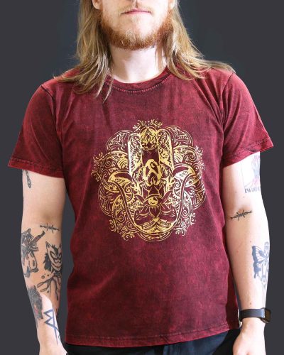 Large Stone Washed Teashirt - Hamsa - Maroon