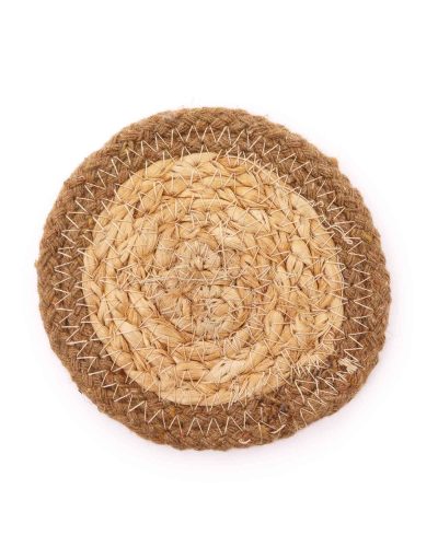 Natural Coaster - Jute & Cotton 10cm  (set of 4) - Natural Boarder