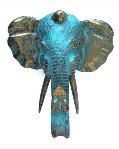 Large Elephant Head - Gold & Turquoise