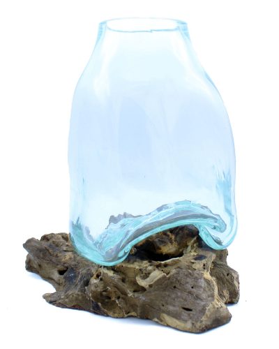 Large Molten Glass Vase - Terrarium Jar on Wood