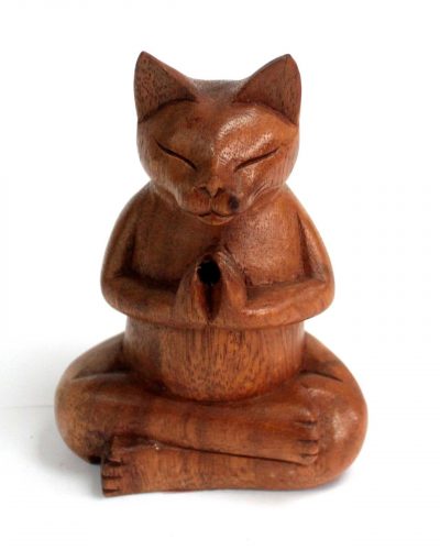 Wooden Carved Incense Burners - Med Yoga Cat