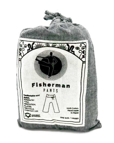 Yoga and Festival Pants - Thai Fisherman Mandala Mantra on Grey