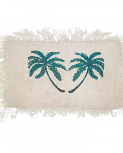 1x Linen Cushion 30x50cm Palm Tree with Fringe