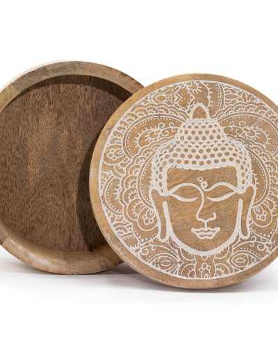 Big Round Box 17.5x7.5cm - Buddha Face Whitewash
